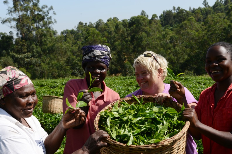 Me with Rose Jivetti, left, and her tea picking staff