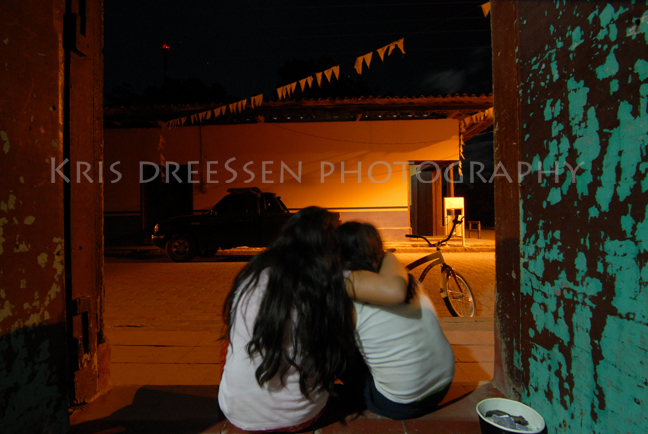 Girls hugging at Xiomara's house in El Sauce, Nicaragua